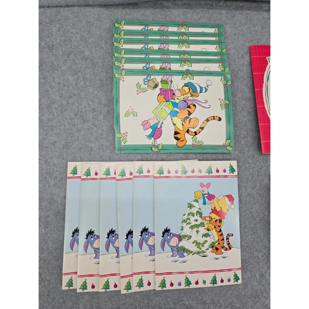 Vtg Disney Winnie the Pooh Tigger Eeyore Holiday Christmas Card Set Envelopes 19